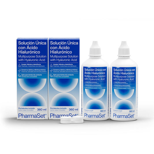 PHARMASET solución única con ácido hialurónico para lentes de contactos blandas 2 x 360 ml